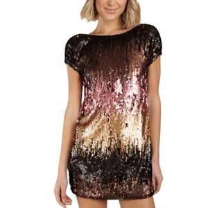 Tobi Shine Me Up Ombré Sequin Mini Backless Shift Dress Size Small